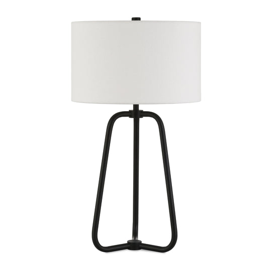 25" Mid-Century Modern Metal Table Lamp with White Drum Linen Shade