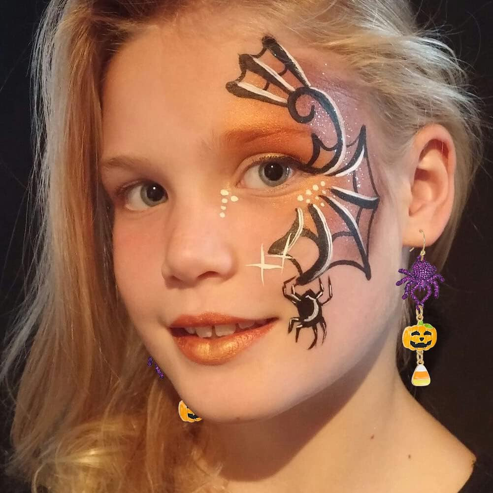 Halloween Earrings for Women Pumpkin Ghost Witch Bat Spider Skull Dangle Earrings Purple Orange Black Earrings