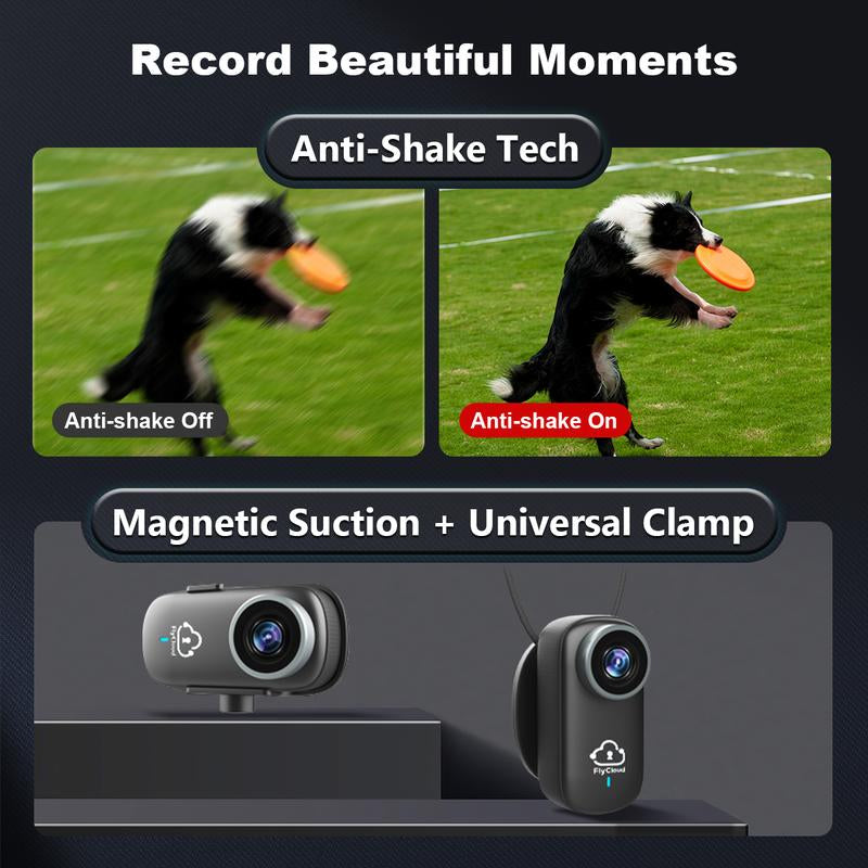 Flycloud One 4K Mini Camera for Waterproof, Anti-Shake, 3-4 Hours of Battery Life, Suitable for Pet, Travel, Adventure, and Meeting and Daily Recording