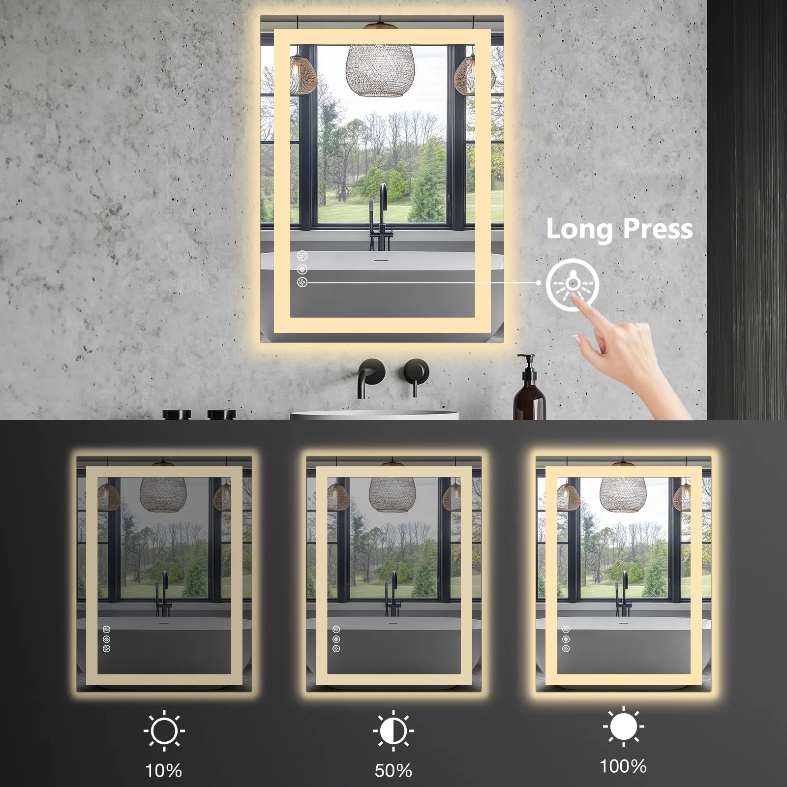 20"X28" Anti-Fog LED Bathroom Mirror - Dual Light Source, Three Lighting Modes, White