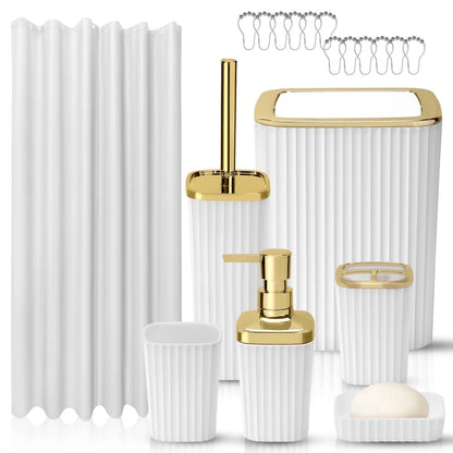 19 Pcs White Bathroom Accessories Sets with Shower Curtain, Specially Designed for Small Spaces