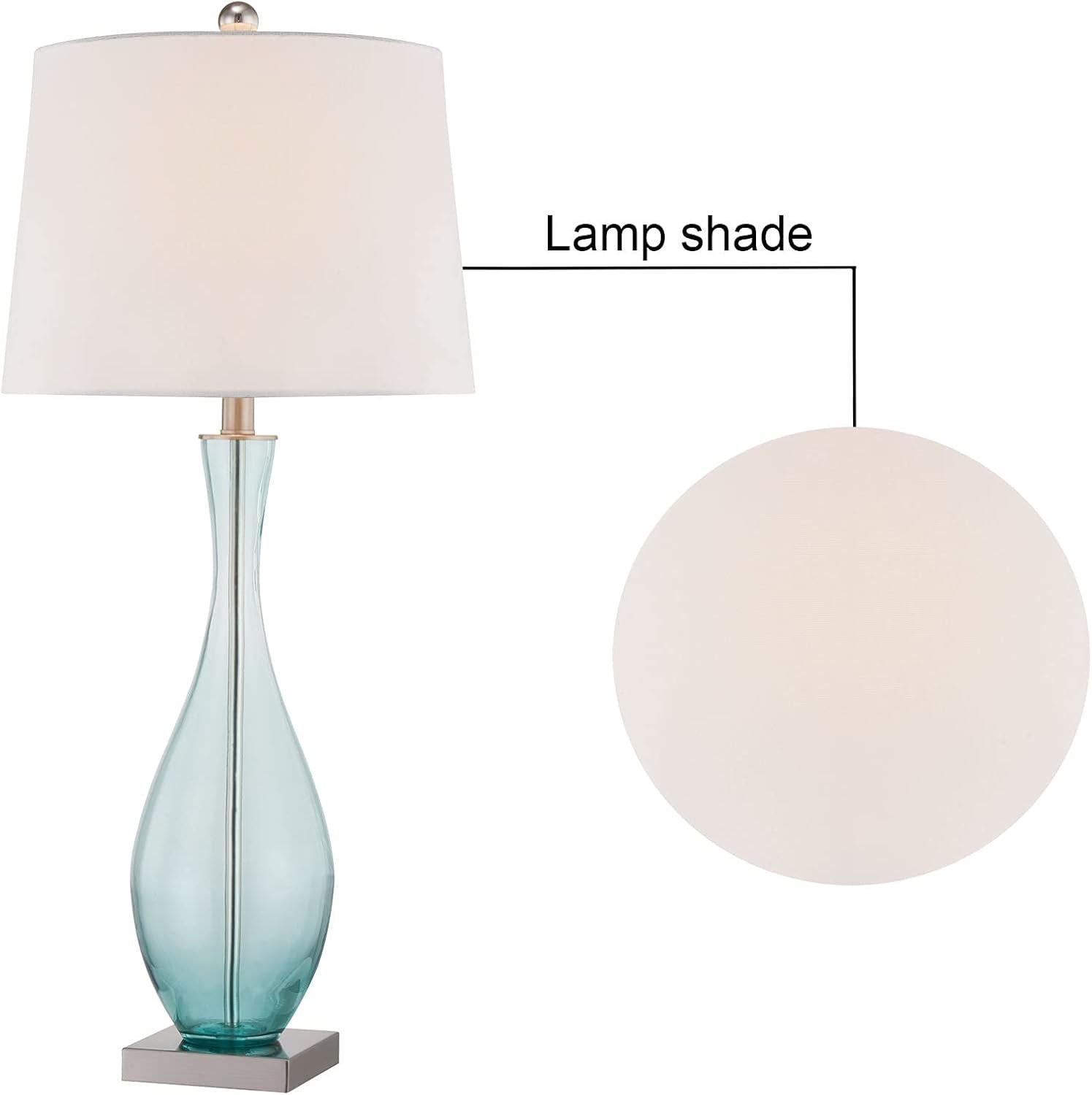 31" Coastal Glass Table Lamps Set of 2 for Living Room, Blue Bedside Lamp with USB Ports Modern Glass Bedroom Lamps with White Fabric Drum Shade for Nightstand