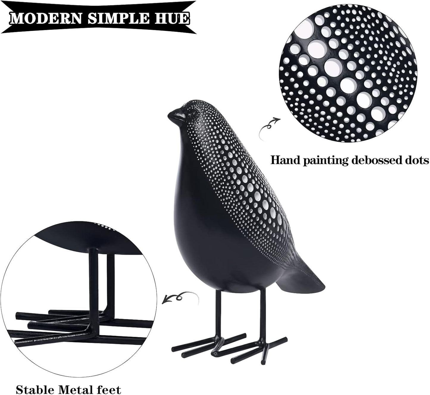 Sculptures Home Decor, Bird Figurine Shelf Decor, Modern Decorations for Living Room, Bedroom, Office, House, Resin Animal Statues and Figurine with Chic Polka Dots Art Design (Black)