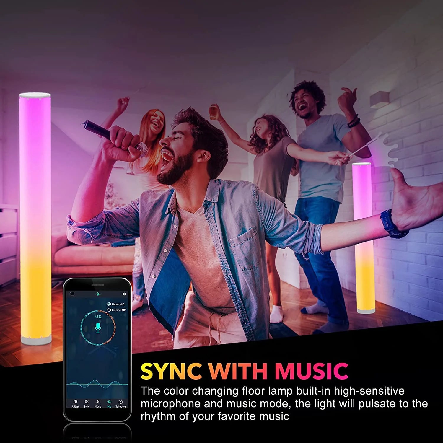 RGB Dimmable Floor Lamp with White Shade