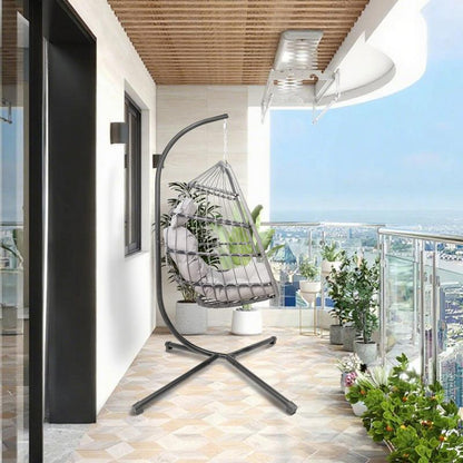 Hanging Egg Chair with Stand, Patio Wicker Hammock Egg Swing Chair with Cushion for Bedroom Garden Indoor Outdoor