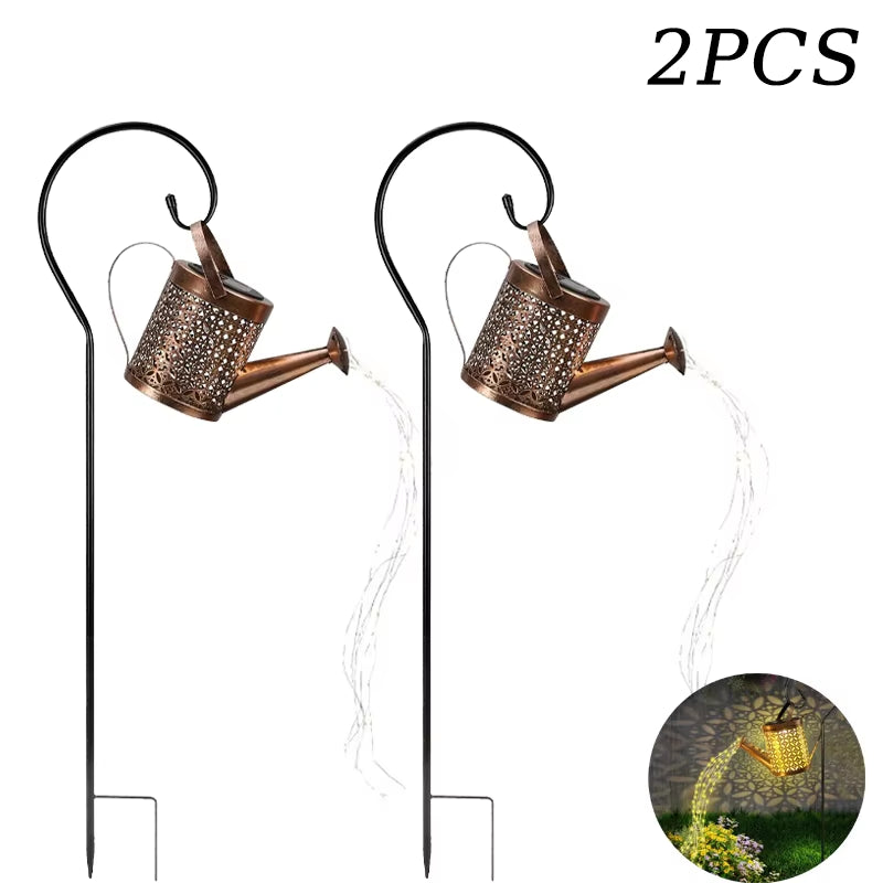 Solar LED Watering Can Lamp Iron Star Pot Shower Light Ground Lamp Outdoor Garden Decoration Landscape Lamp Trail Lawn Yard