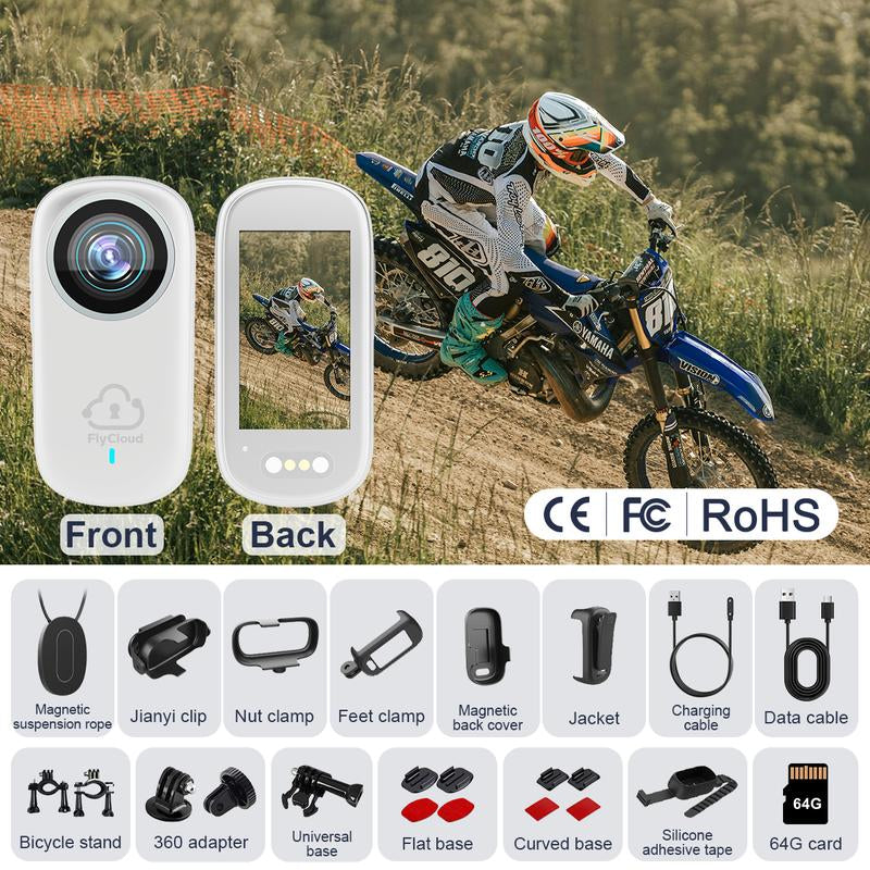 Flycloud One 4K Mini Camera for Waterproof, Anti-Shake, 3-4 Hours of Battery Life, Suitable for Pet, Travel, Adventure, and Meeting and Daily Recording