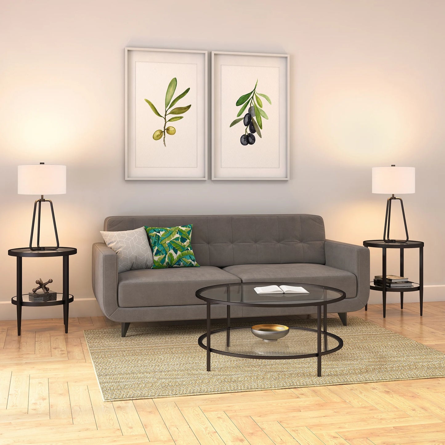 25" Mid-Century Modern Metal Table Lamp with White Drum Linen Shade