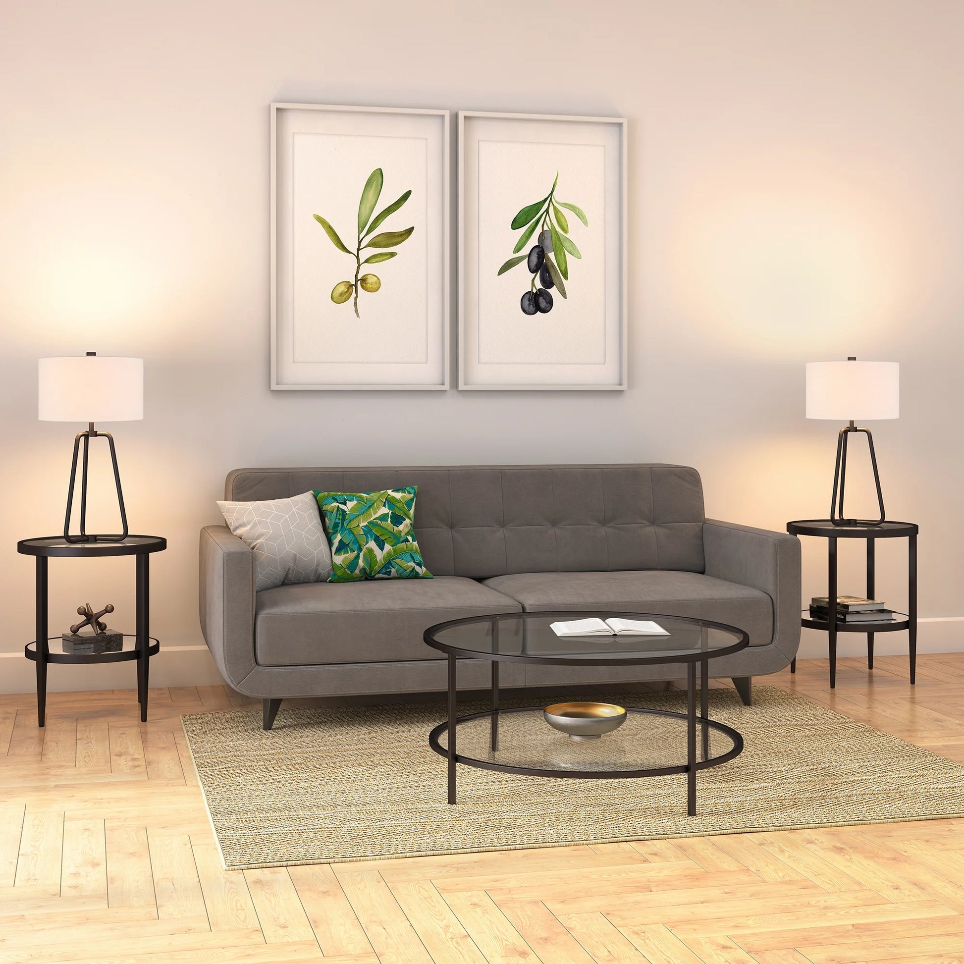 25" Mid-Century Modern Metal Table Lamp with White Drum Linen Shade