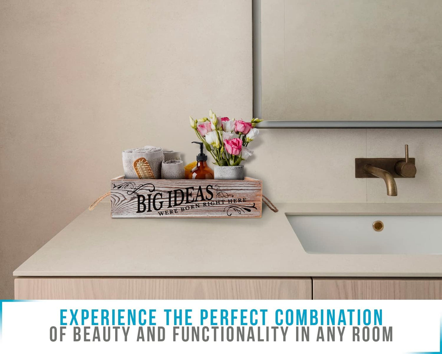 Bathroom Decor Box, 2 Sides with Funny Sayings -Perfect for Farmhouse Bathroom Decor, Rustic Bathroom Decor, Funny Toilet Paper Holder - Rustic White