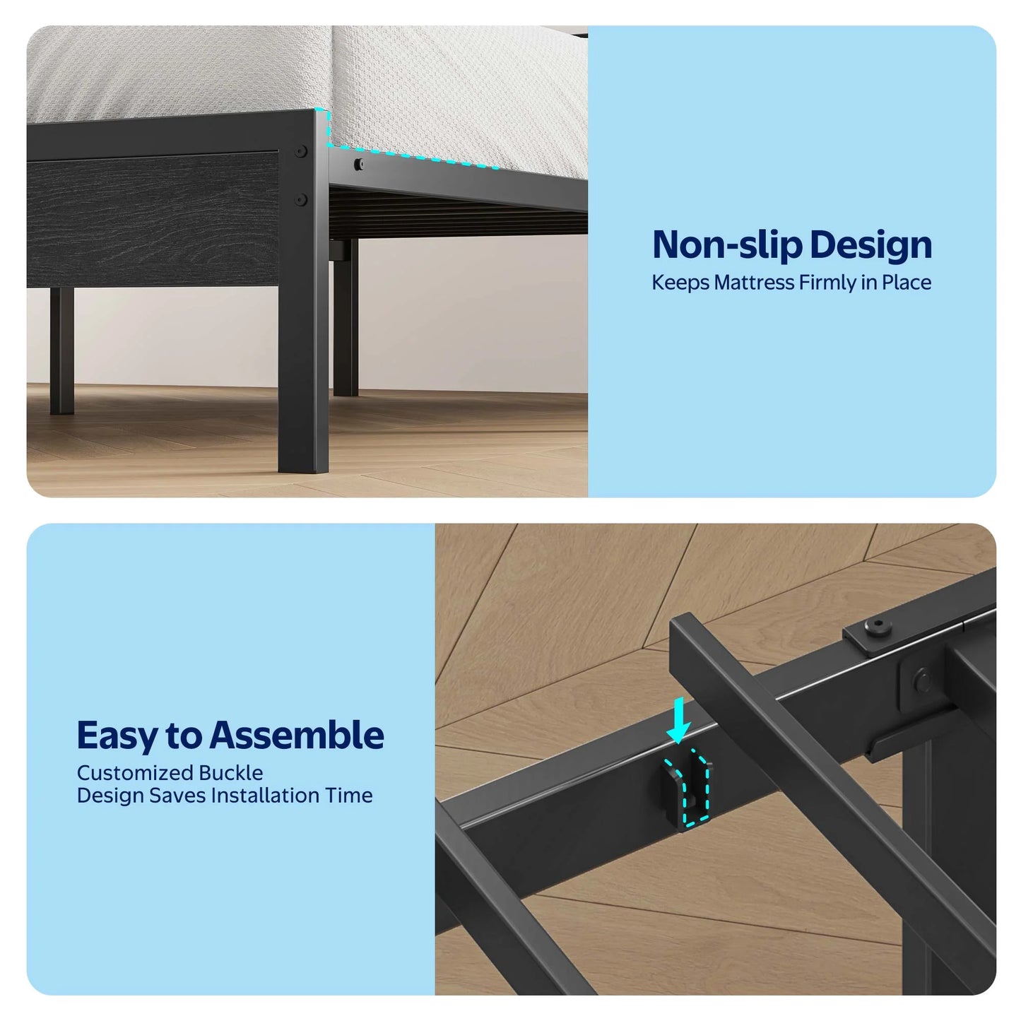 Full LED Bed Frame with Headboard Storage - Charging Station, Dark Gray