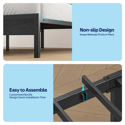 Full LED Bed Frame with Headboard Storage - Charging Station, Dark Gray