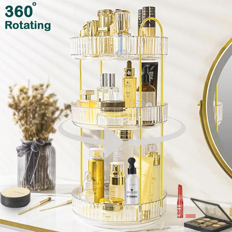 360 Rotating Makeup Organizer , Countertop 3/2 Tier Bathroom Organizer Spinning Perfumes Organizers, Skincare Organizers Makeup Carousel Cosmetic Brush Storage for Vanity, Countertop, Gold
