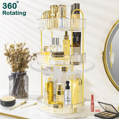 360 Rotating Makeup Organizer , Countertop 3/2 Tier Bathroom Organizer Spinning Perfumes Organizers, Skincare Organizers Makeup Carousel Cosmetic Brush Storage for Vanity, Countertop, Gold