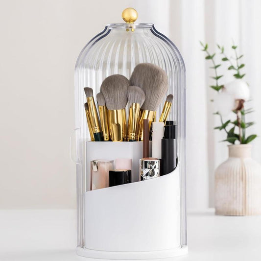 Makeup Brush Holder Organizer with Lid -360Orotating Clear Dustproof Storage Box for Vanitybathroom Countertop in White House Organizer Makeup Brush Holder Organizer,Tiktokshopfalldealsforyou