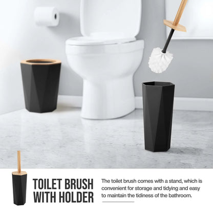 8Pcs Black Bathroom Accessories Set, Bamboo & Plastic, Ideal for Small Spaces