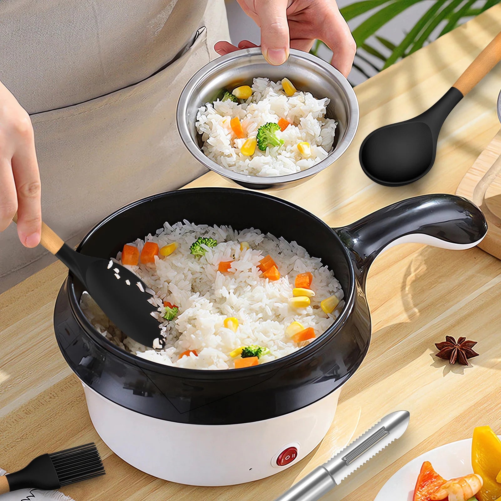 Silicone Cooking Utensils Set - Silicone Kitchen Utensils for Cooking Wooden Handles, 446°F Heat Resistant Kitchen Utensil Spatula Sets W Holder, Gadgets for Non-Stick Cookware BPA FREE (Black)