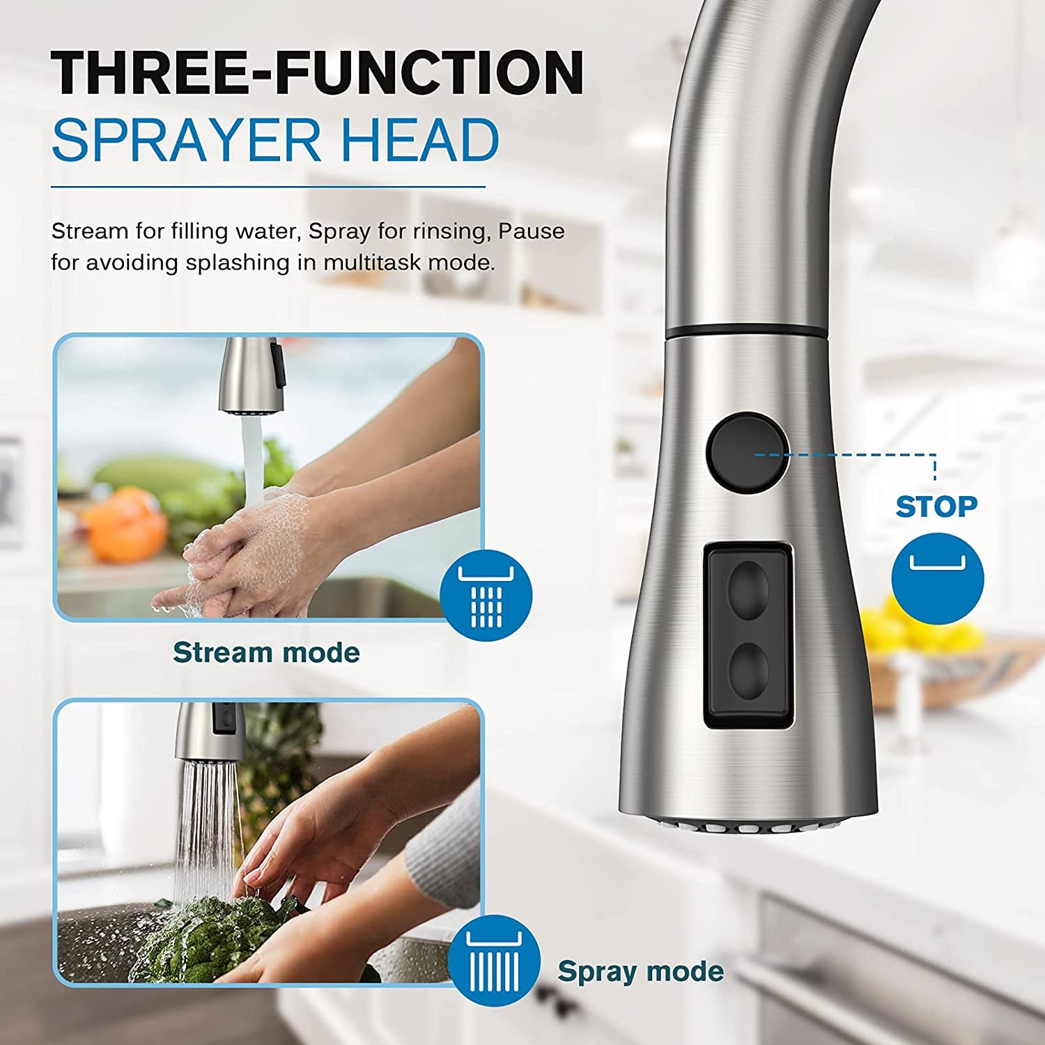 Kitchen Faucets, Kitchen Faucet with Pull down Sprayer, High Arc Single Handle Kitchen Sink Faucet with Water Lines, Brushed Nickel Kitchen Faucet with Sprayer, RV Sink Faucets