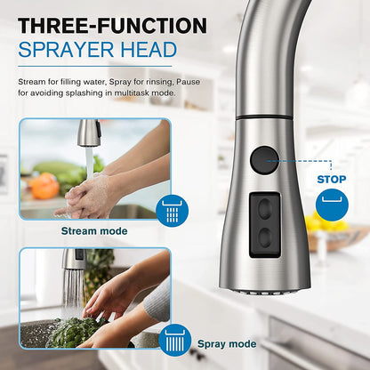 Kitchen Faucets, Kitchen Faucet with Pull down Sprayer, High Arc Single Handle Kitchen Sink Faucet with Water Lines, Brushed Nickel Kitchen Faucet with Sprayer, RV Sink Faucets