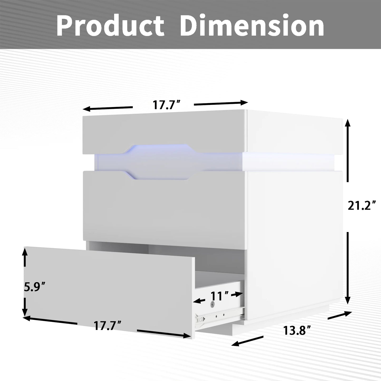 LED Nightstand 2 Drawers Bedside End Tale with Remote and Charging Ports, White