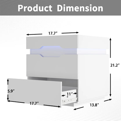 LED Nightstand 2 Drawers Bedside End Tale with Remote and Charging Ports, White