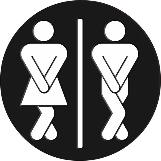 Bathroom Sign Wooden Half Bathroom Decor Funny Cute Unisex Restroom Sign for Rustic Farmhouse Business Restroom Women Gender Home, 7.9 X 7.9 Inch(Black)