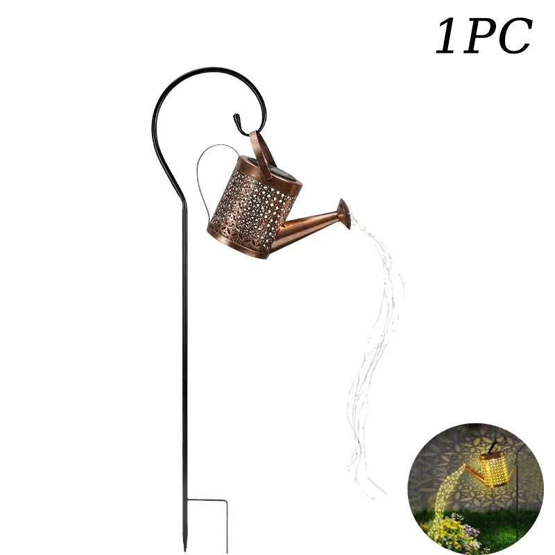 Solar LED Watering Can Lamp Iron Star Pot Shower Light Ground Lamp Outdoor Garden Decoration Landscape Lamp Trail Lawn Yard