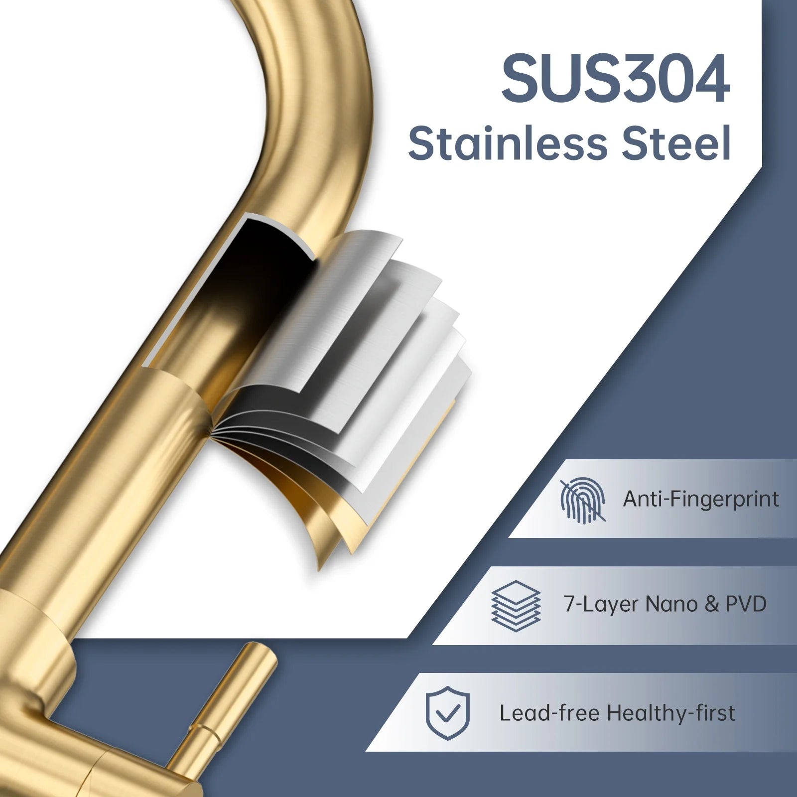 Brushed Gold 2 Hole Kitchen Faucet with Pull down 3 Modes Sprayer, Champagne Gold Kitchen Sink Faucet, High Arch Faucet Kitchen for 1 or 2 Hole Sink, Gold Kitchen Faucet with Soap Dispenser