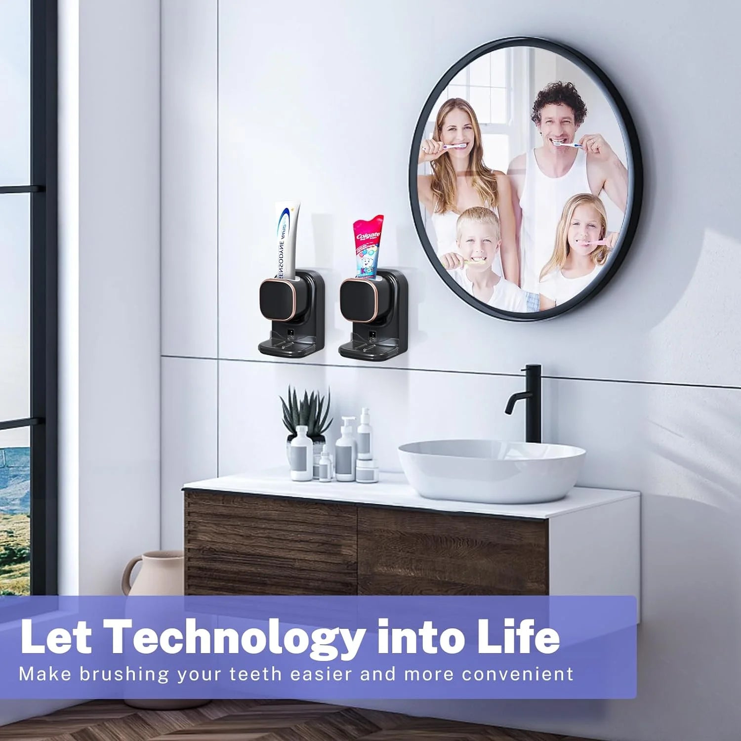 Toothpaste Dispenser,Wall Mounted Automatic Toothpaste Dispenser for Kids and Adults Shower, Is Wall Mount Bathroom Accessories with Super Sticky Suction Pad,Black