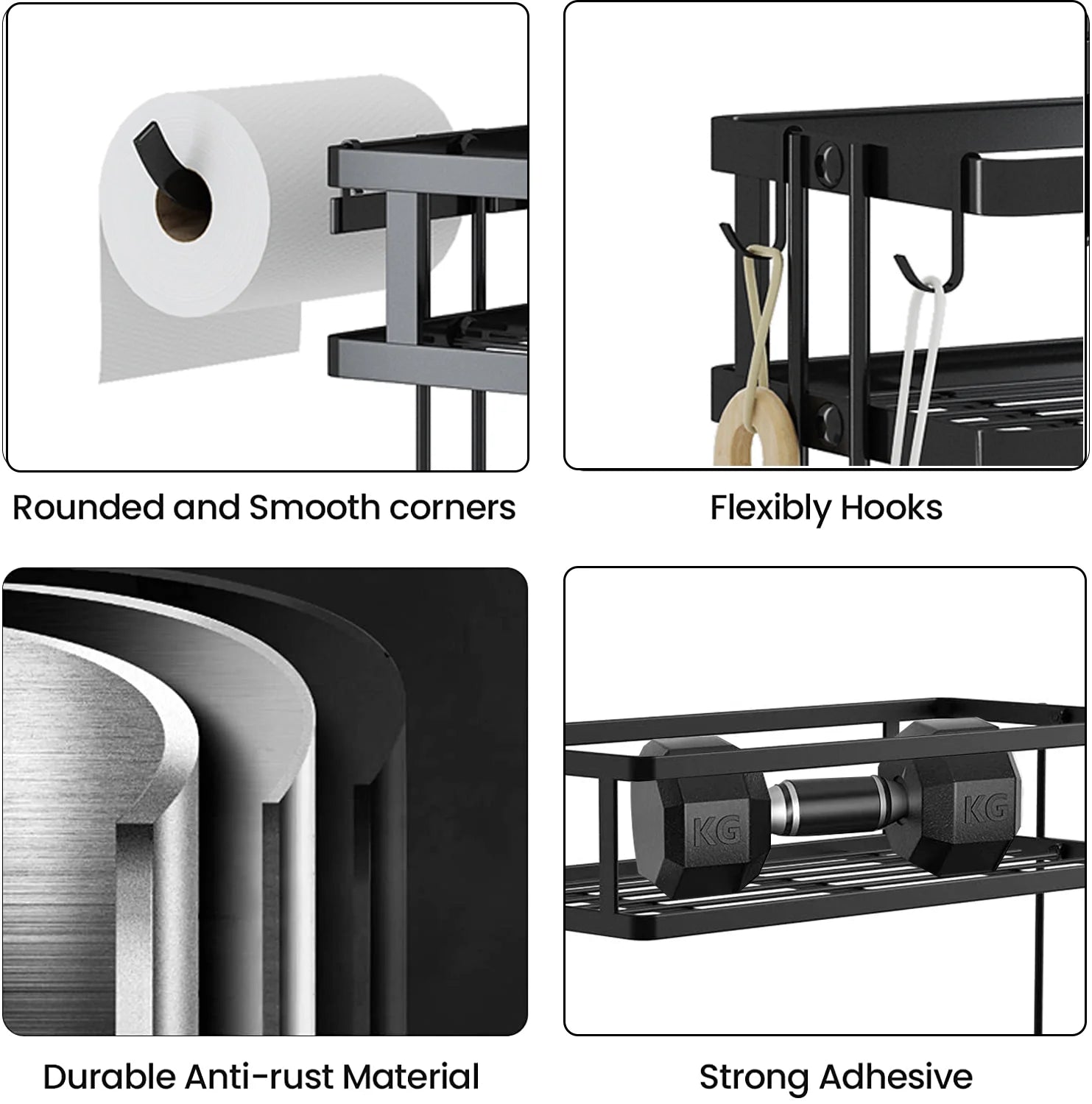 2-Tier over the Toilet Storage Rack,Metal Bathroom Shelf with Hanging Hook and Toilet Paper Holder Black