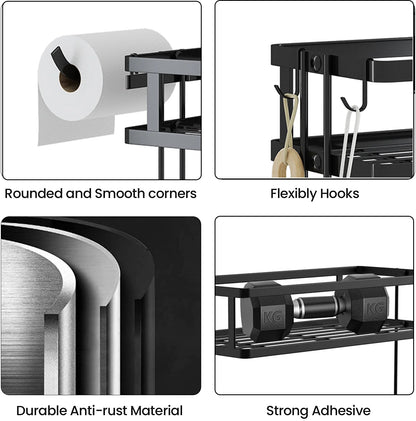 2-Tier over the Toilet Storage Rack,Metal Bathroom Shelf with Hanging Hook and Toilet Paper Holder Black