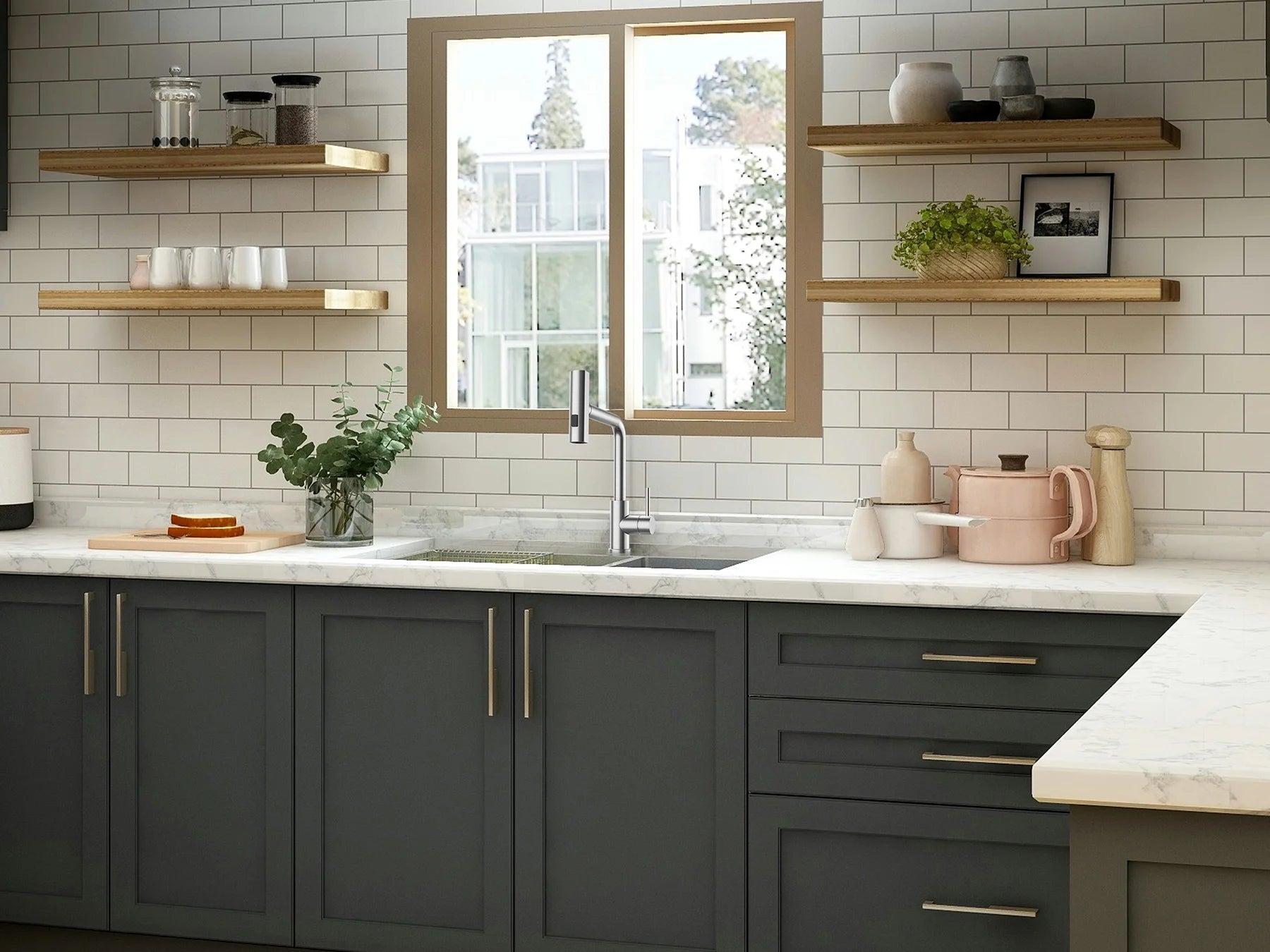 Kitchen Faucet, Waterfall Kitchen Faucet with Pull down Sprayer, 3 Modes Sprayer Kitchen Sink Faucet Single Lever Handle Faucet for Kitchen Sink, Brushed Nickel