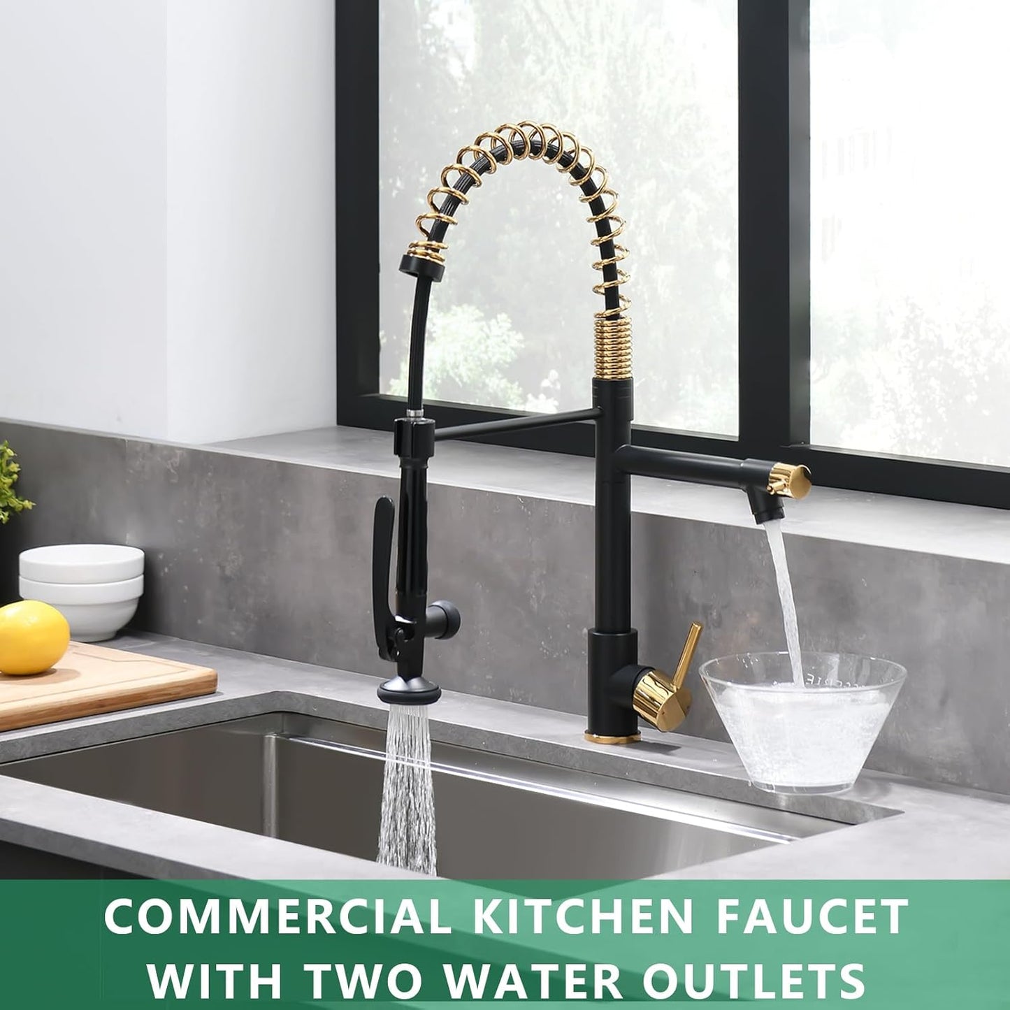 Black&Gold Kitchen Faucet with Sprayer,Commercial Pull down Kitchen Faucet for Kitchen Sink