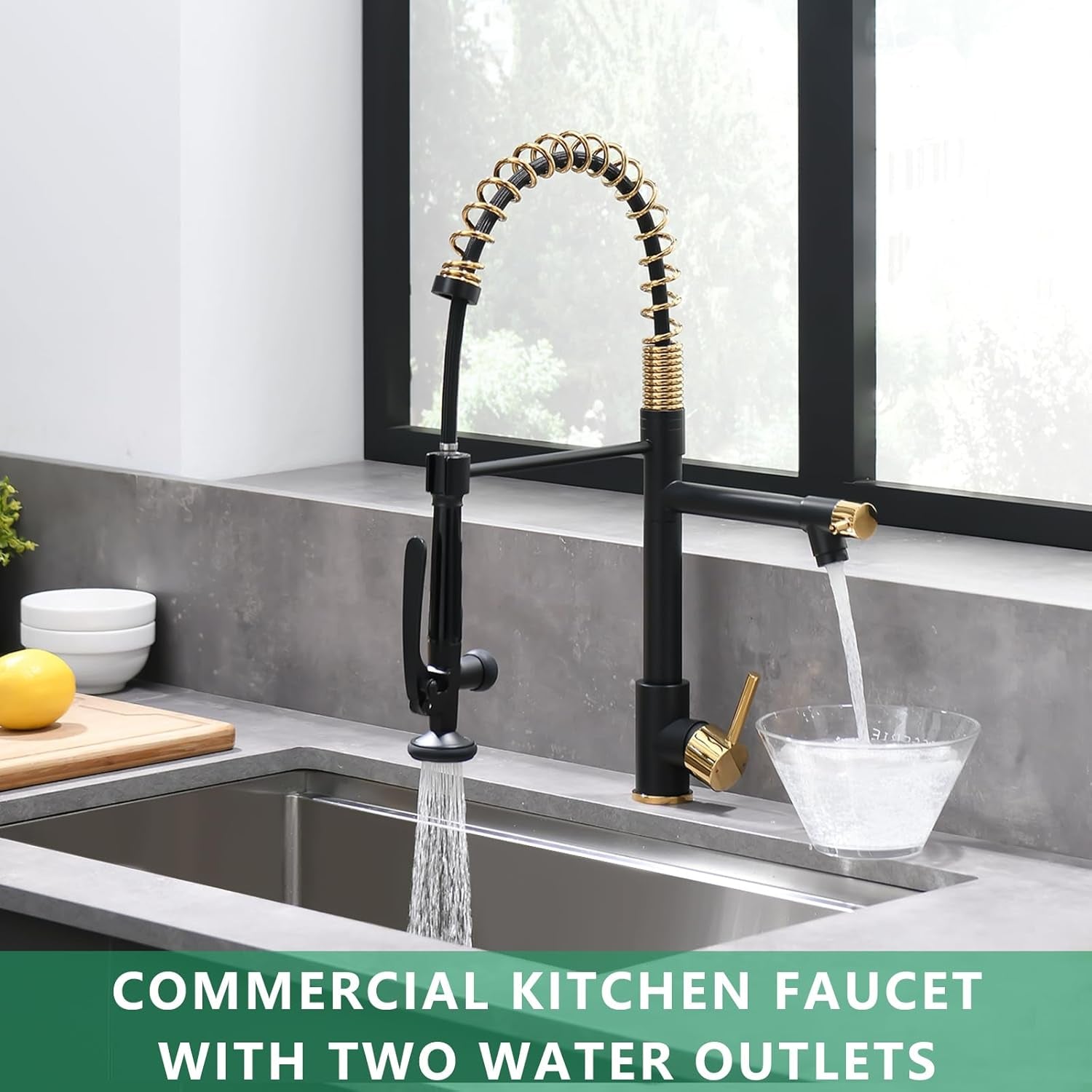 Black&Gold Kitchen Faucet with Sprayer,Commercial Pull down Kitchen Faucet for Kitchen Sink