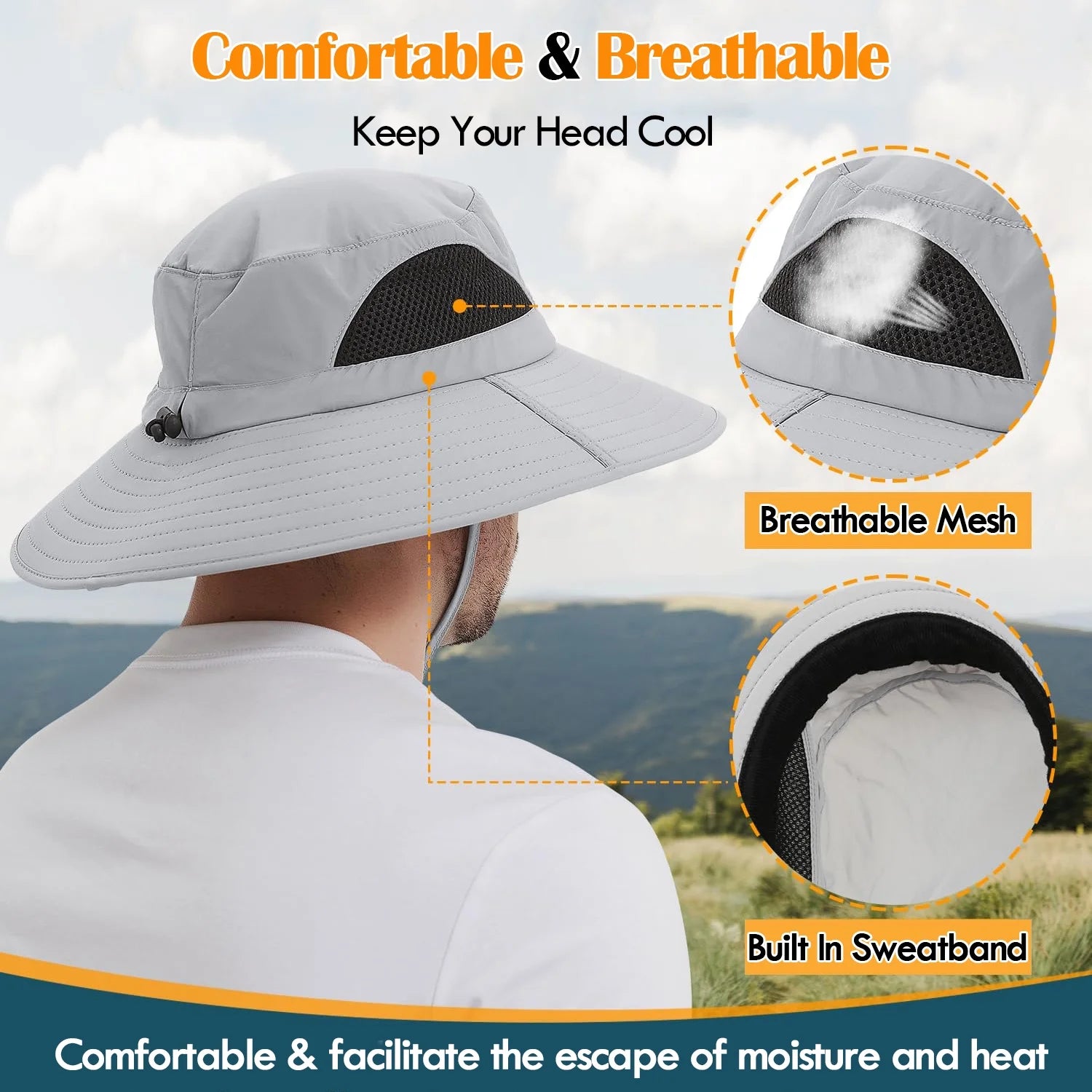 Waterproof Sun UPF 50+ Bucket Hat for Men Women,  UV Protection Packable Brimmed Boonie for Fishing Hiking Outdoor Cap - Black