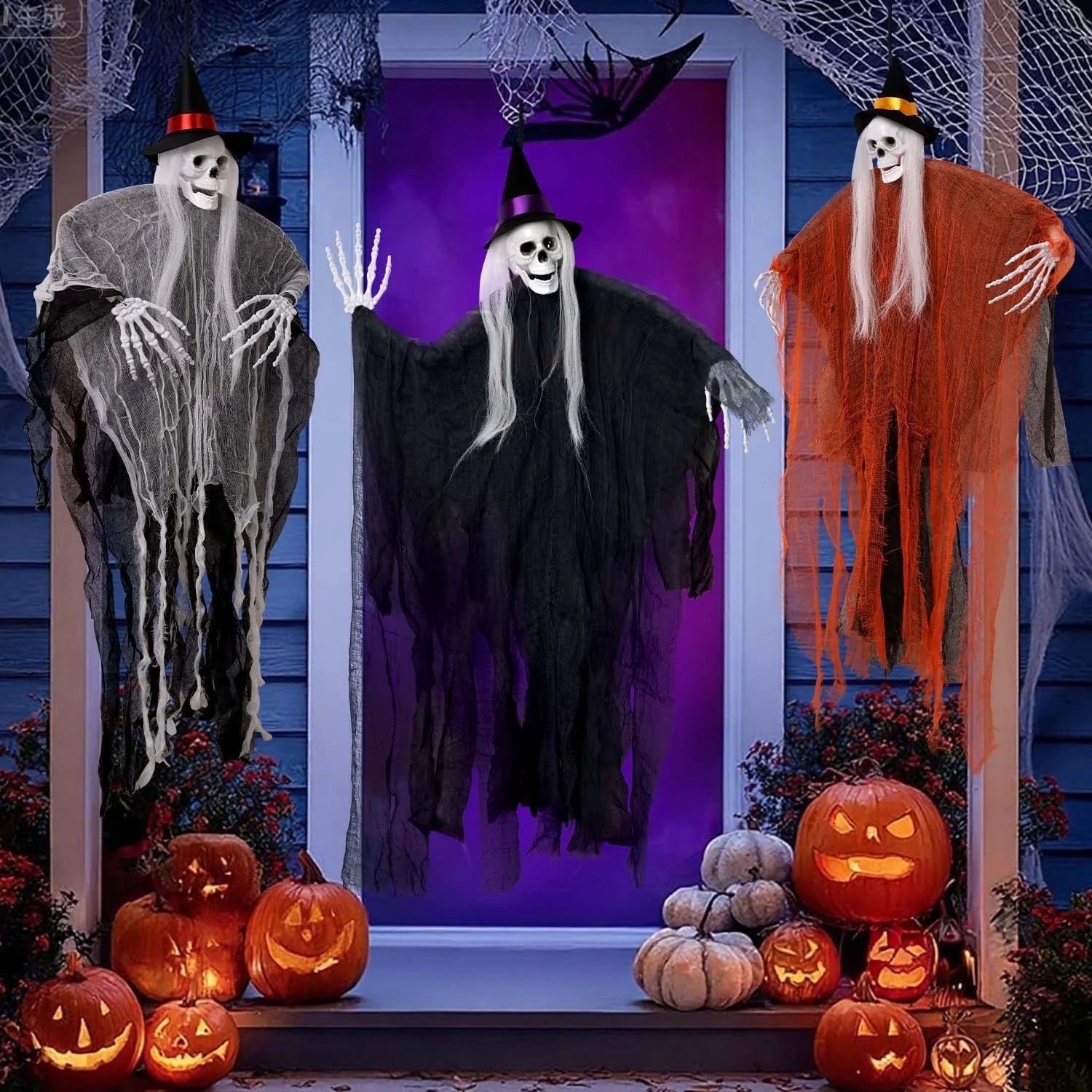 3Pcs Halloween Hanging Ghosts, Halloween Decorations Outdoor Indoor Scary Skeleton Ghosts, Haunted House Props