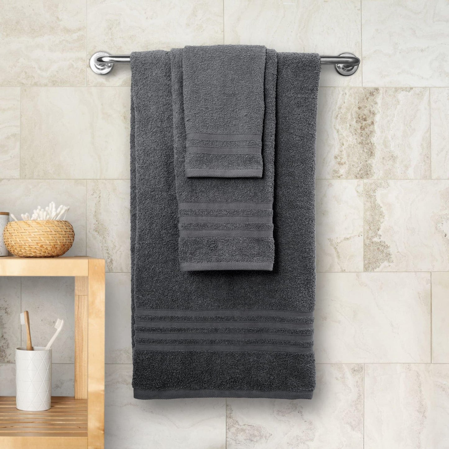 12 Piece Bath Towel Set for Bathroom - Wealuxe Collection 2 Bath Towels, 4 Hand Towels, 6 Washcloths 100% Cotton Soft and Plush Highly Absorbent, Soft Towel for Hotel & Spa - Gray