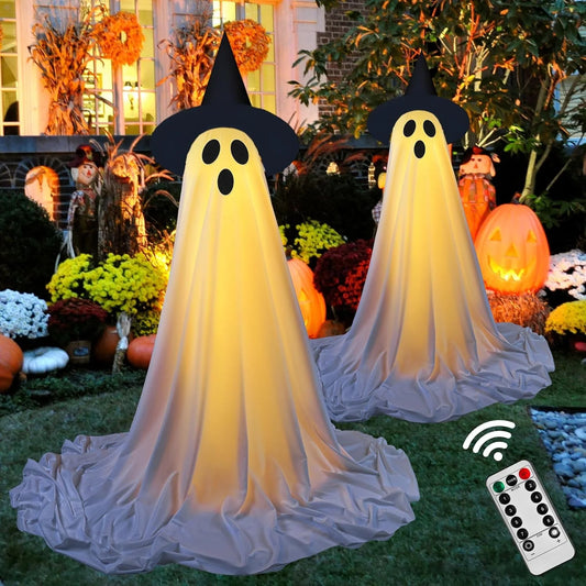 Halloween Decorations Outdoor Indoor Halloween Party Decorations Indoor,Spooky Ghost Decor with String Lights,Halloween Ghost Lights for Porches Yards Gardens Lawn 2 Pack
