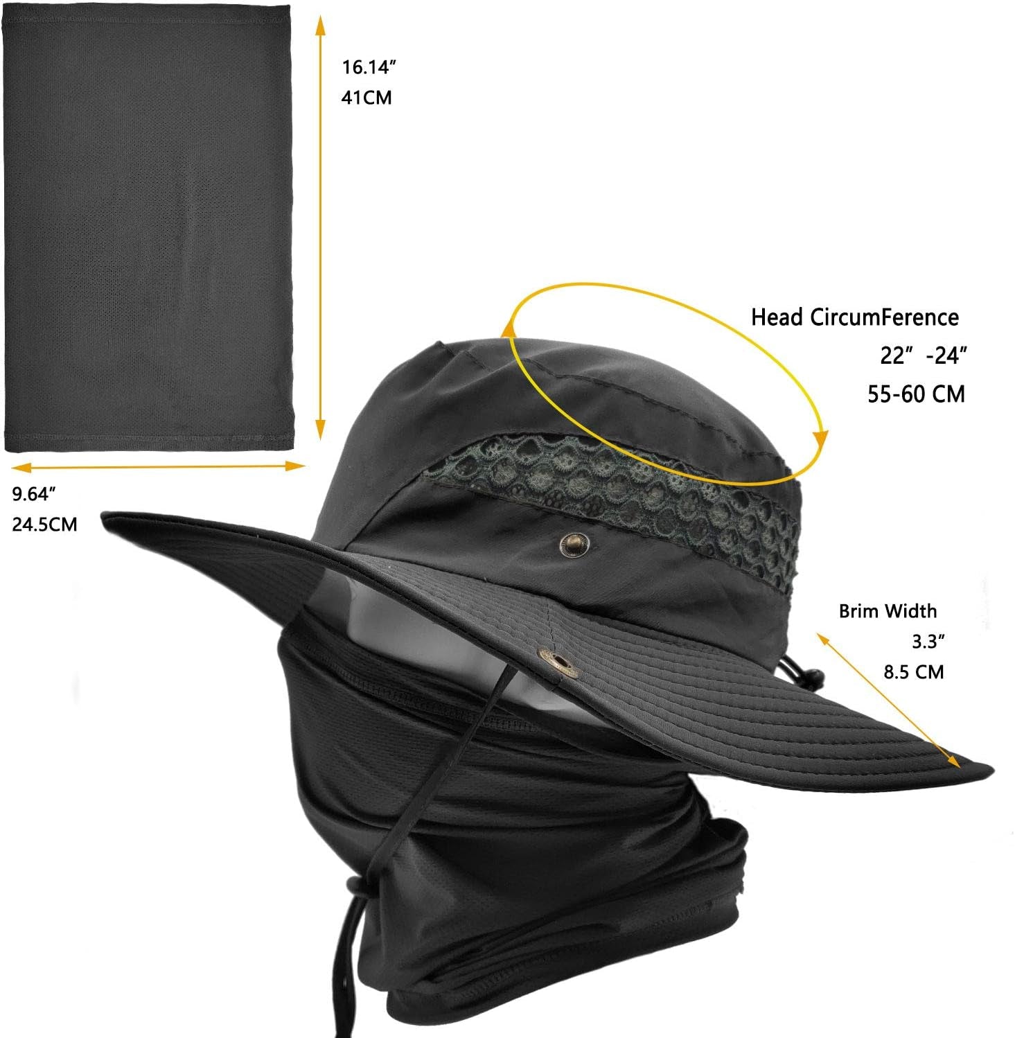 Fishing Hats for Men with Cooling Neck Gaiter Set Wide Brim Boonie Bucket Sun Hats for Men Women Hunting Mesh Beach Cap