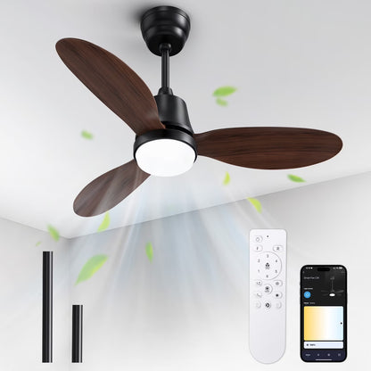 Ceiling Fans with Lights and Remote & App Control,36 Inch Modern Ceiling Fans,3 Reversible Blades Dimmable Noiseless, for Bedroom Kitchen Patio,Black