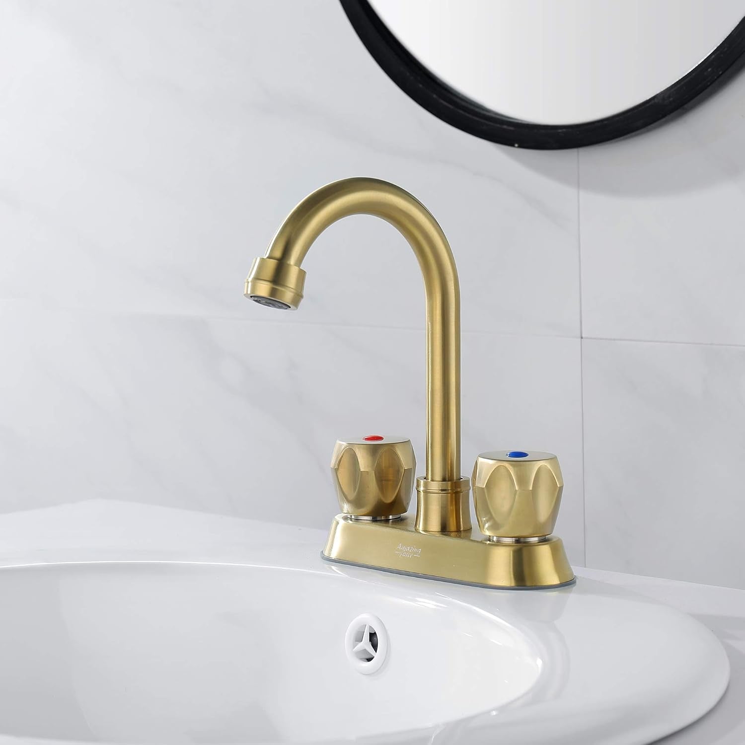 Bathroom Faucets 4 Inch Centerset Bathroom Faucet 2 Handle Faucet for Bathroom Sink with 2 and 3 Hole, Lead-Free Faucets for Bathroom Sink Vanity Rv Sink Faucet, Brushed Gold