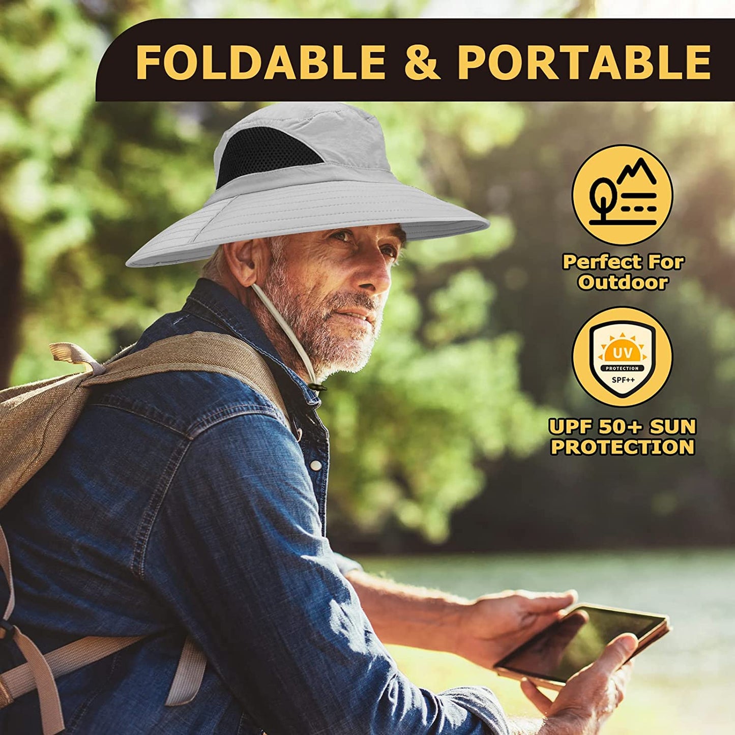 Womens Sun Hat UV Protection, Foldable Mesh Waterproof Wide Brim Bucket Hats for Summer Beach Fishing Hiking