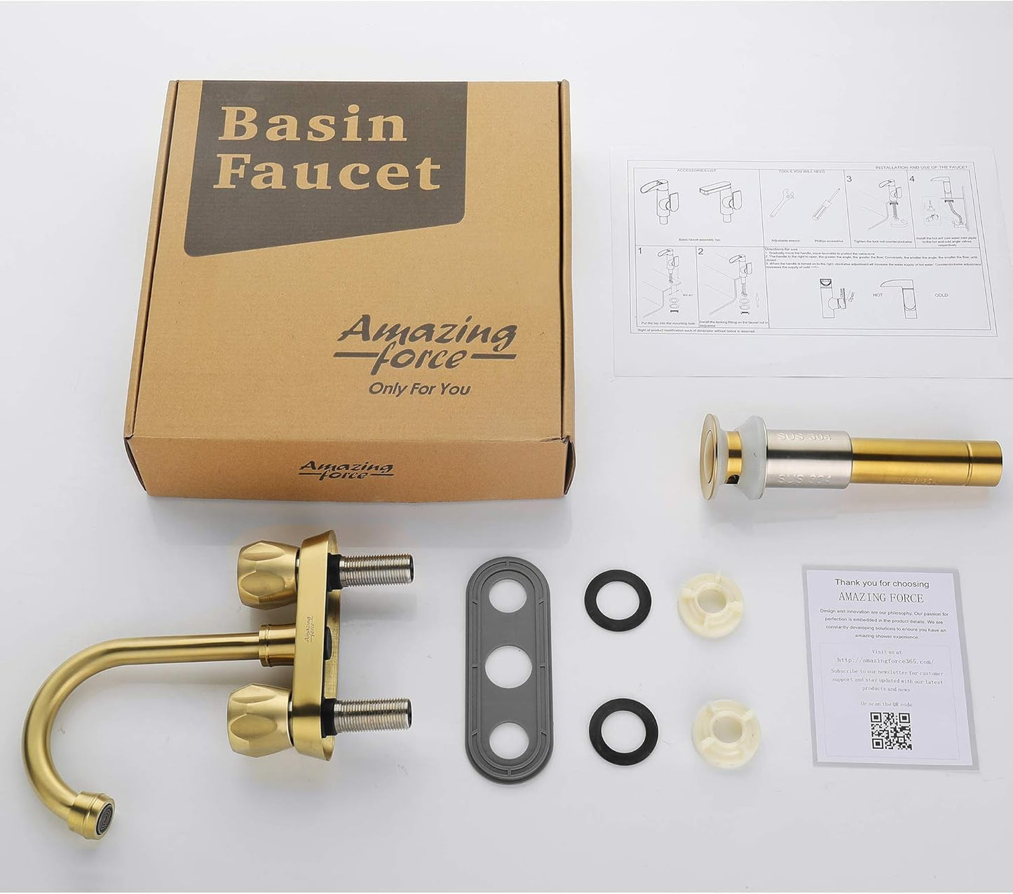 Bathroom Faucets 4 Inch Centerset Bathroom Faucet 2 Handle Faucet for Bathroom Sink with 2 and 3 Hole, Lead-Free Faucets for Bathroom Sink Vanity Rv Sink Faucet, Brushed Gold