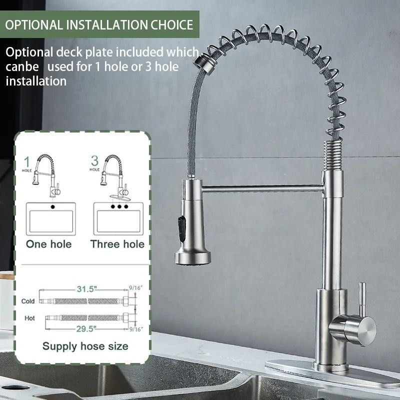 Kitchen Sink Faucet, Kitchen Faucets with Pull down Sprayer Stainless Steel Single Handle Single Hole Brushed Nickel Commercial Industrial Spring Pull Out Laundry Farmhouse Kitchen Faucet