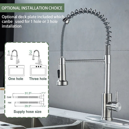 Kitchen Sink Faucet, Kitchen Faucets with Pull down Sprayer Stainless Steel Single Handle Single Hole Brushed Nickel Commercial Industrial Spring Pull Out Laundry Farmhouse Kitchen Faucet