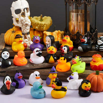 24 Pcs Halloween Rubber Ducks Bulk for Party Favors, Mini Duckies Bathtub Toys for Trick or Treating Goodie Bag Fillers, Classroom Prizes