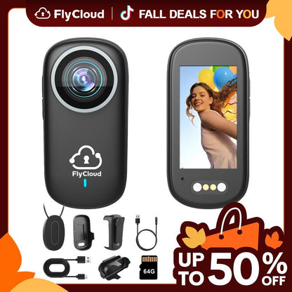 Flycloud One 4K Mini Camera for Waterproof, Anti-Shake, 3-4 Hours of Battery Life, Suitable for Pet, Travel, Adventure, and Meeting and Daily Recording