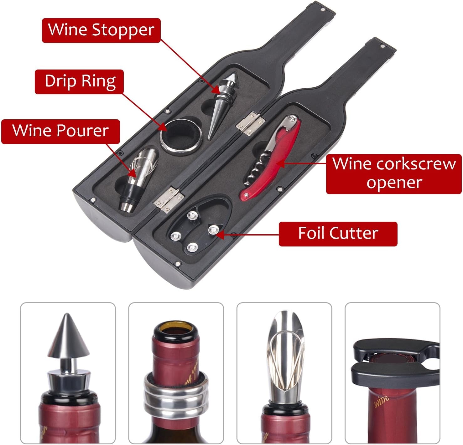 Deluxe Wine Accessories Gift Set - 5-Piece Corkscrew Opener Set in Elegant Gift Box