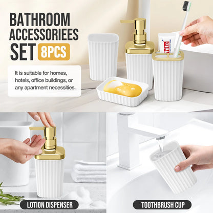 19 Pcs White Bathroom Accessories Sets with Shower Curtain, Specially Designed for Small Spaces