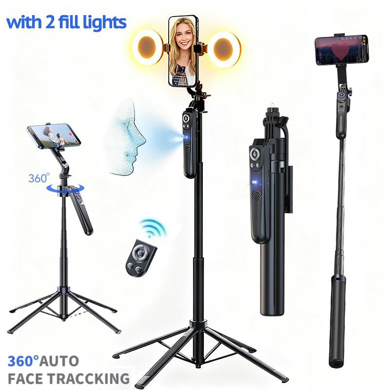 70" Smart AI Facial Recognition Phone Tripod,360 Rotation Travel Selfie Stick Stand,Face Tracking Phone Tripod with Light and Remote, Selfie Stick for Video Recording & Tiktok Live Streaming & Content Creator